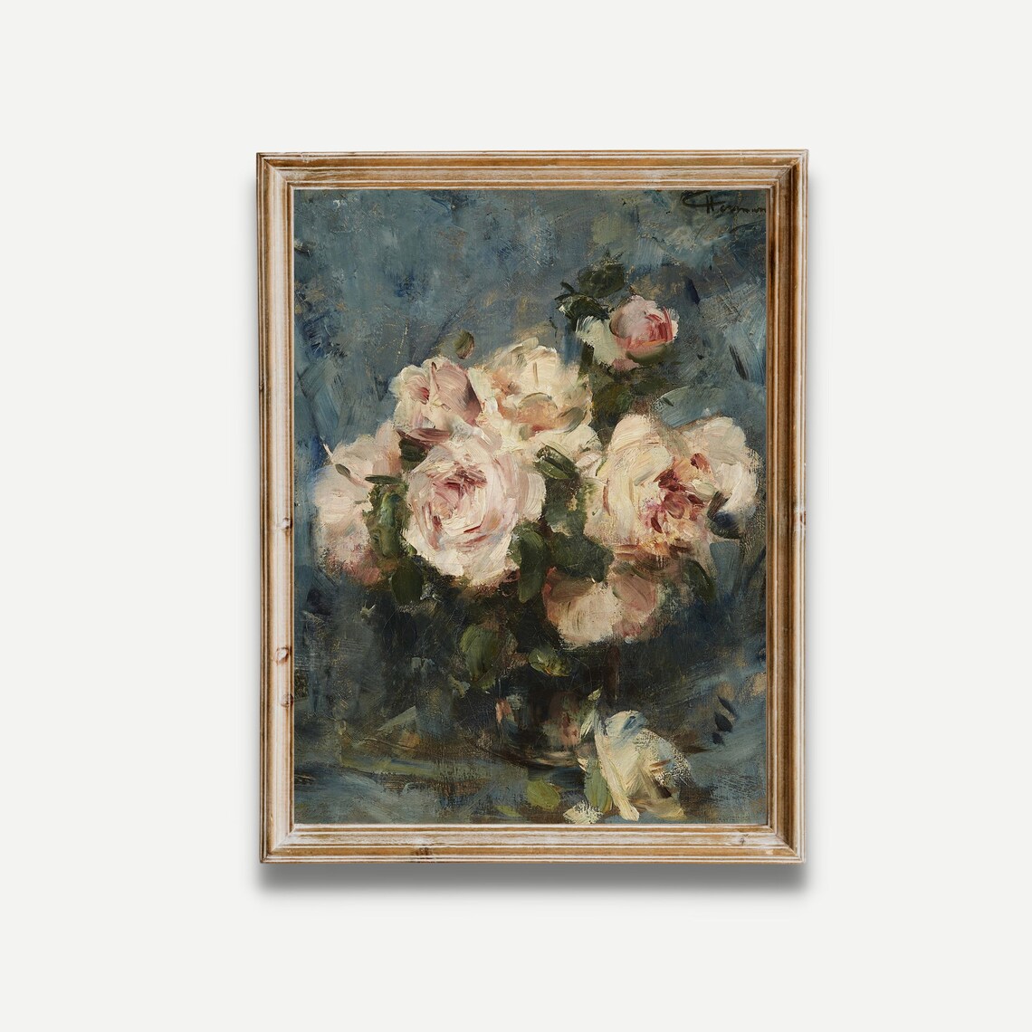 Vintage Roses Still Life, Rustic Oil Painting Print
