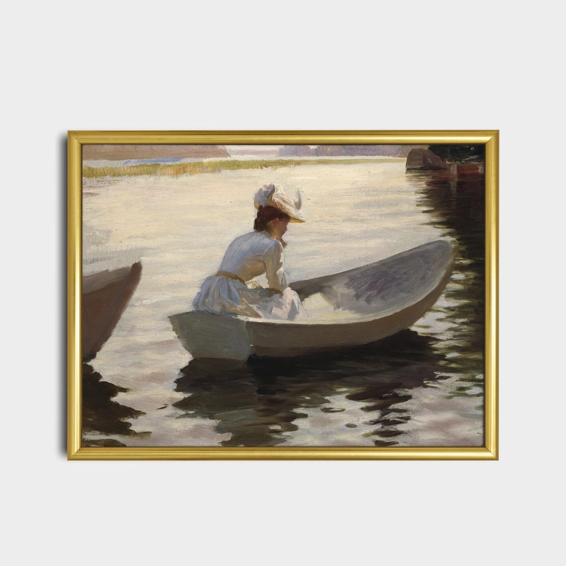 Mailed Print Vintage Portrait Painting Woman In Boat Antique Woman Portrait Print And Ship Moody Rustic Print 18th Century Art - Image 2