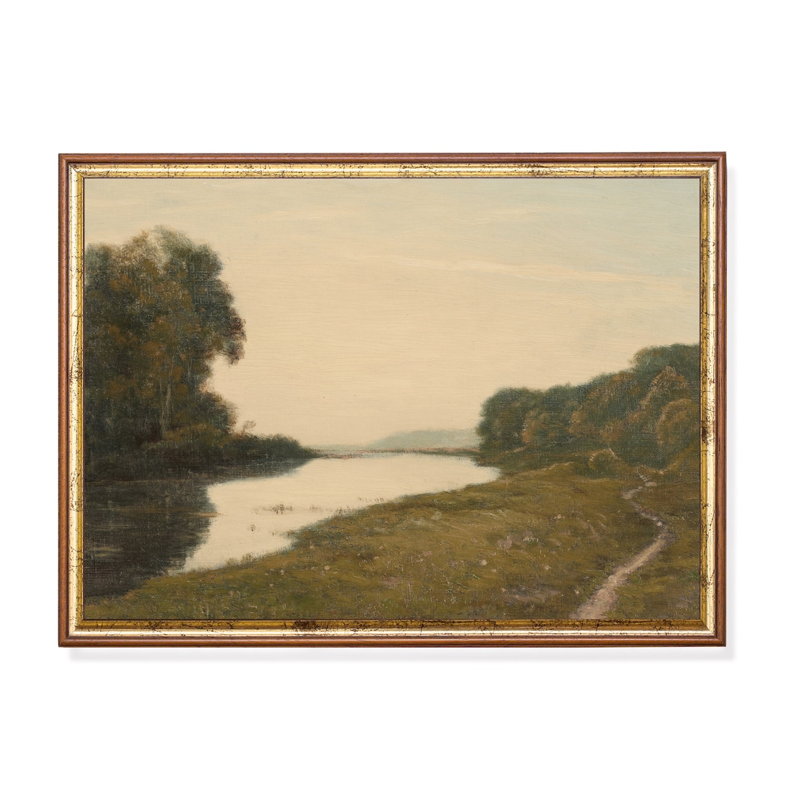 Peaceful River at Dusk with Wooded Banks Vintage Nature Poster