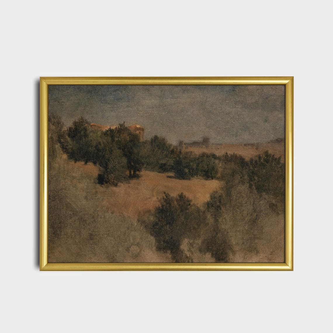 Antique Misty Moor Landscape With Distant Hall Painting Art Poster - Image 2
