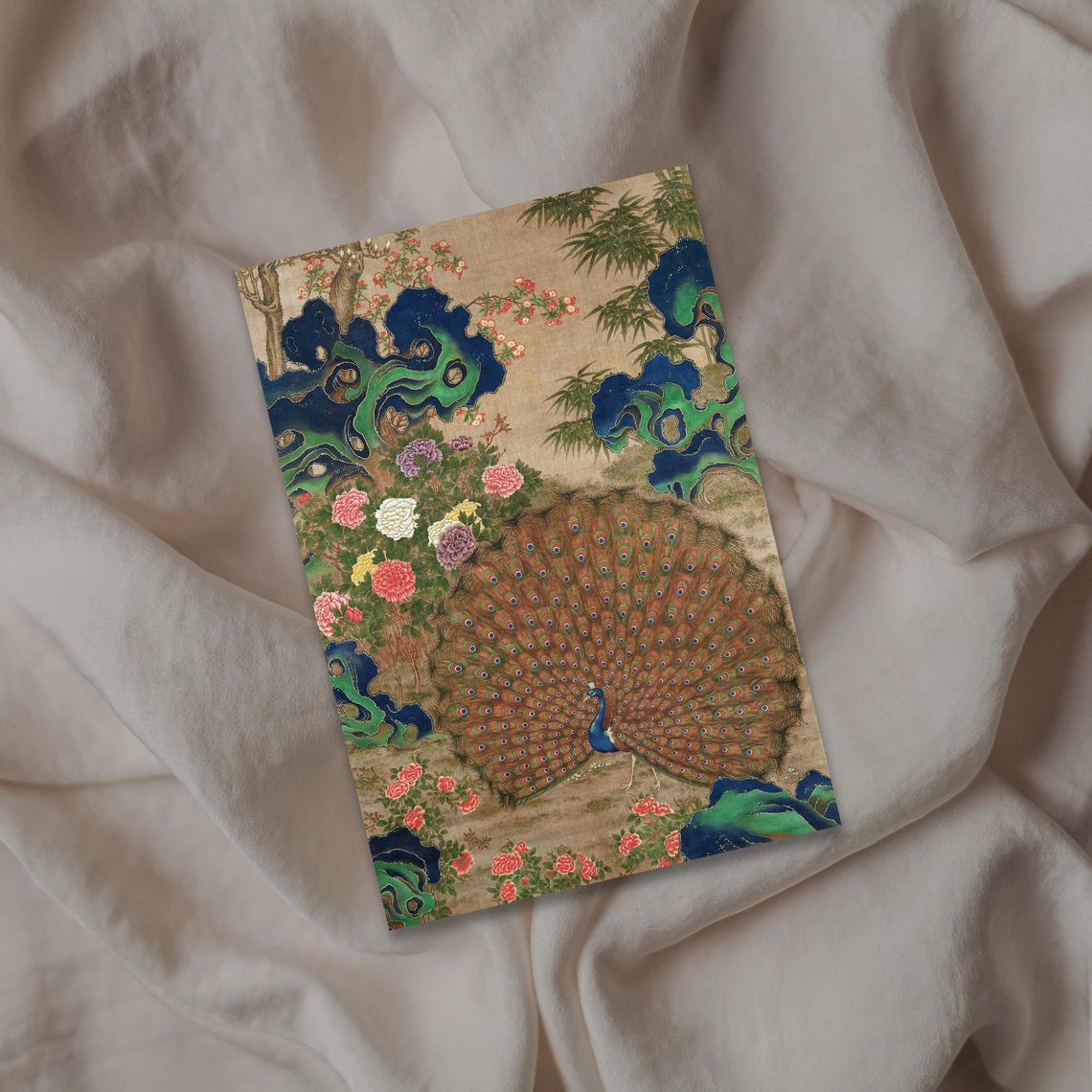 Peacock with Fanned Tail Traditional Chinese Flower Art Poster - Image 4