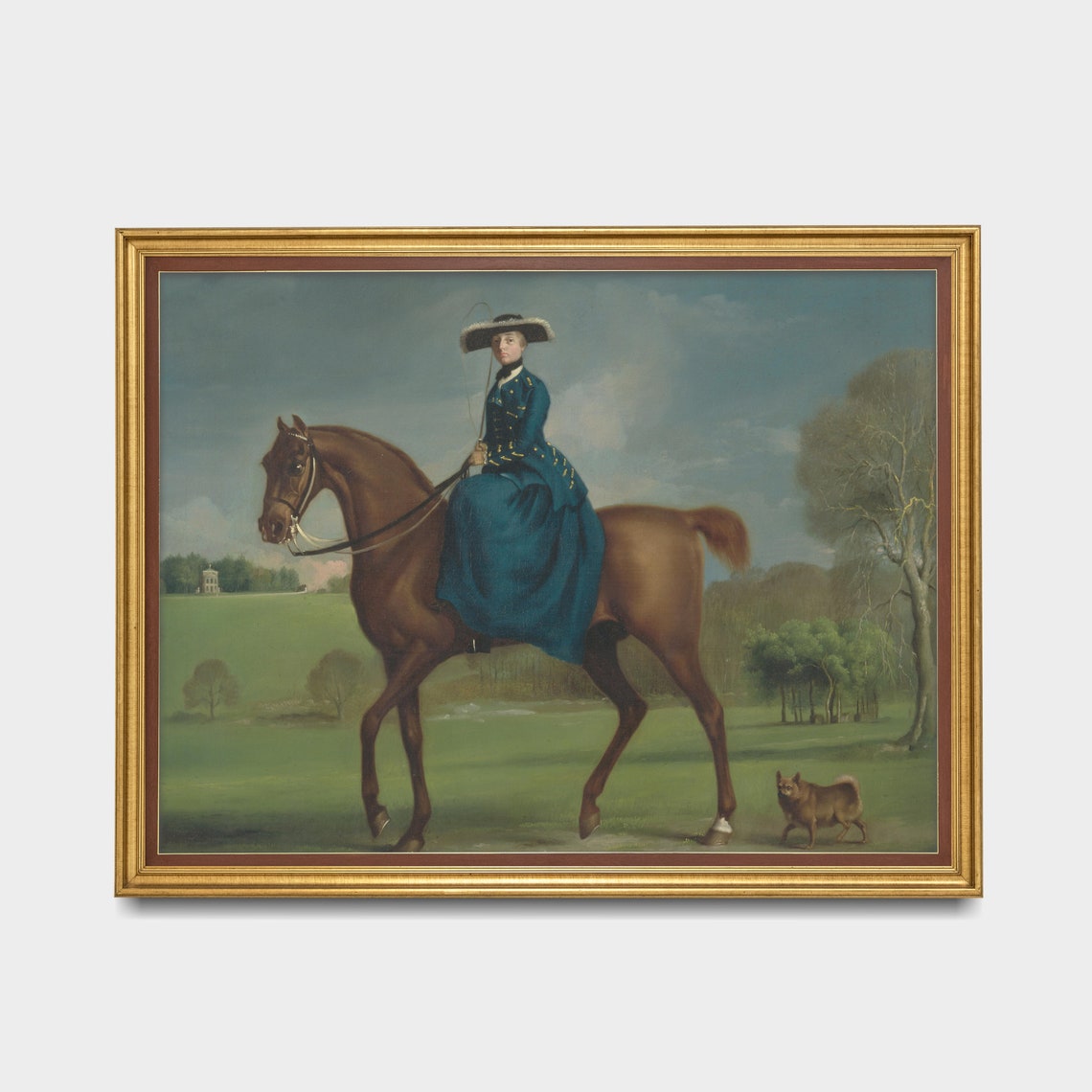 Lady Riding Side Saddle in Blue Habit with Dog Vintage Poster - Image 3