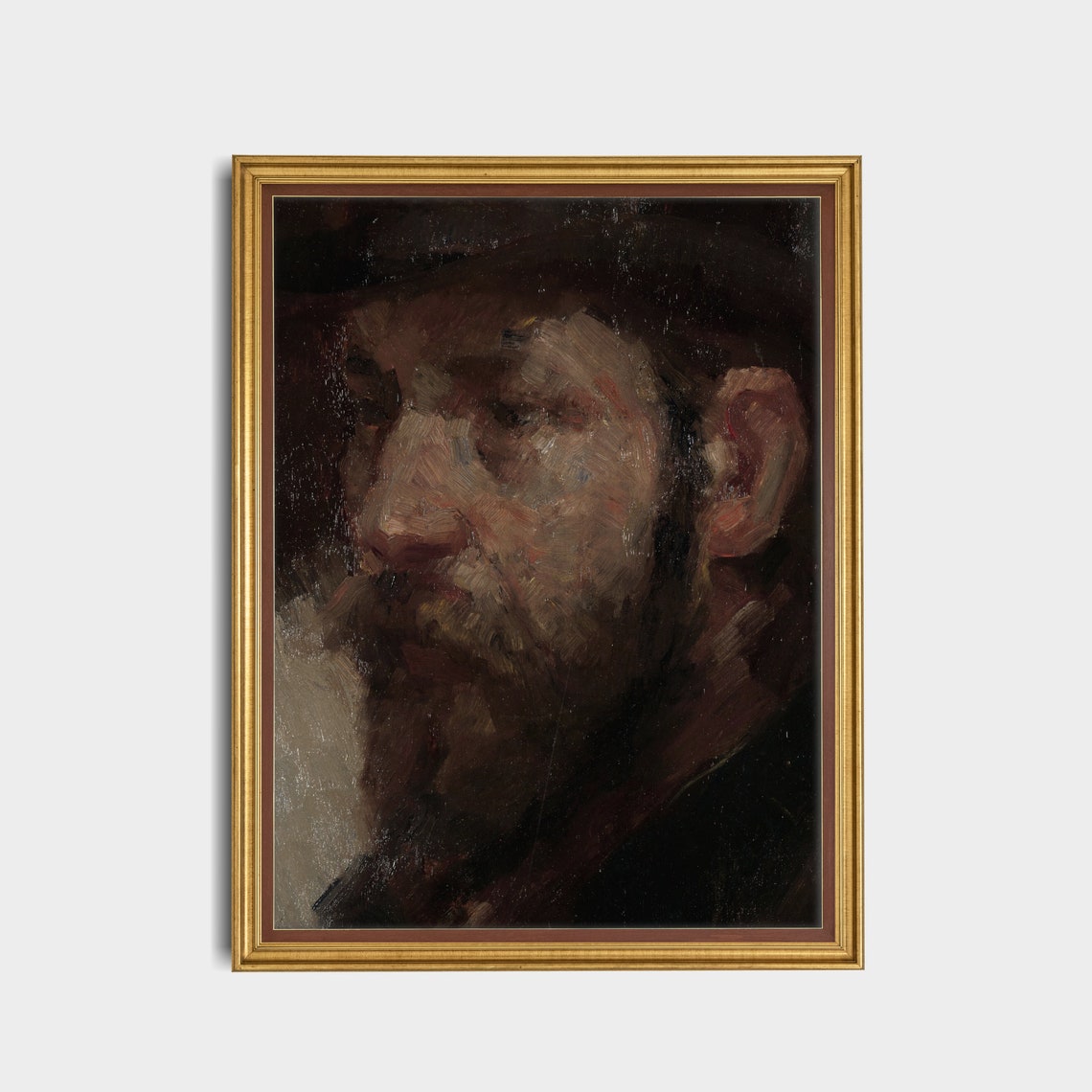 Bearded Man Emerging from Shadow Impressionist Portrait Poster - Image 3