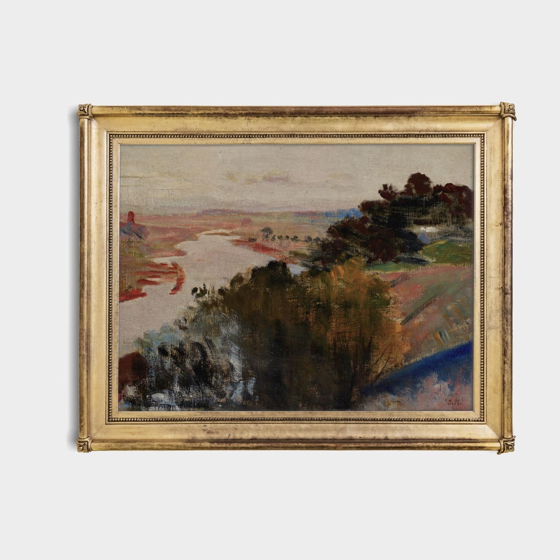 River at Dusk Impressionist Landscape Antique Oil Art Poster - Image 4