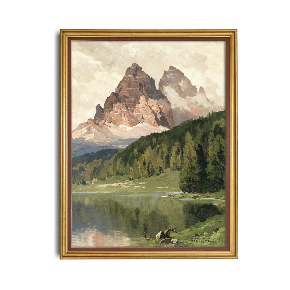 Vintage Mountain Lake Painting, Antique Landscape Art Print - Image 4