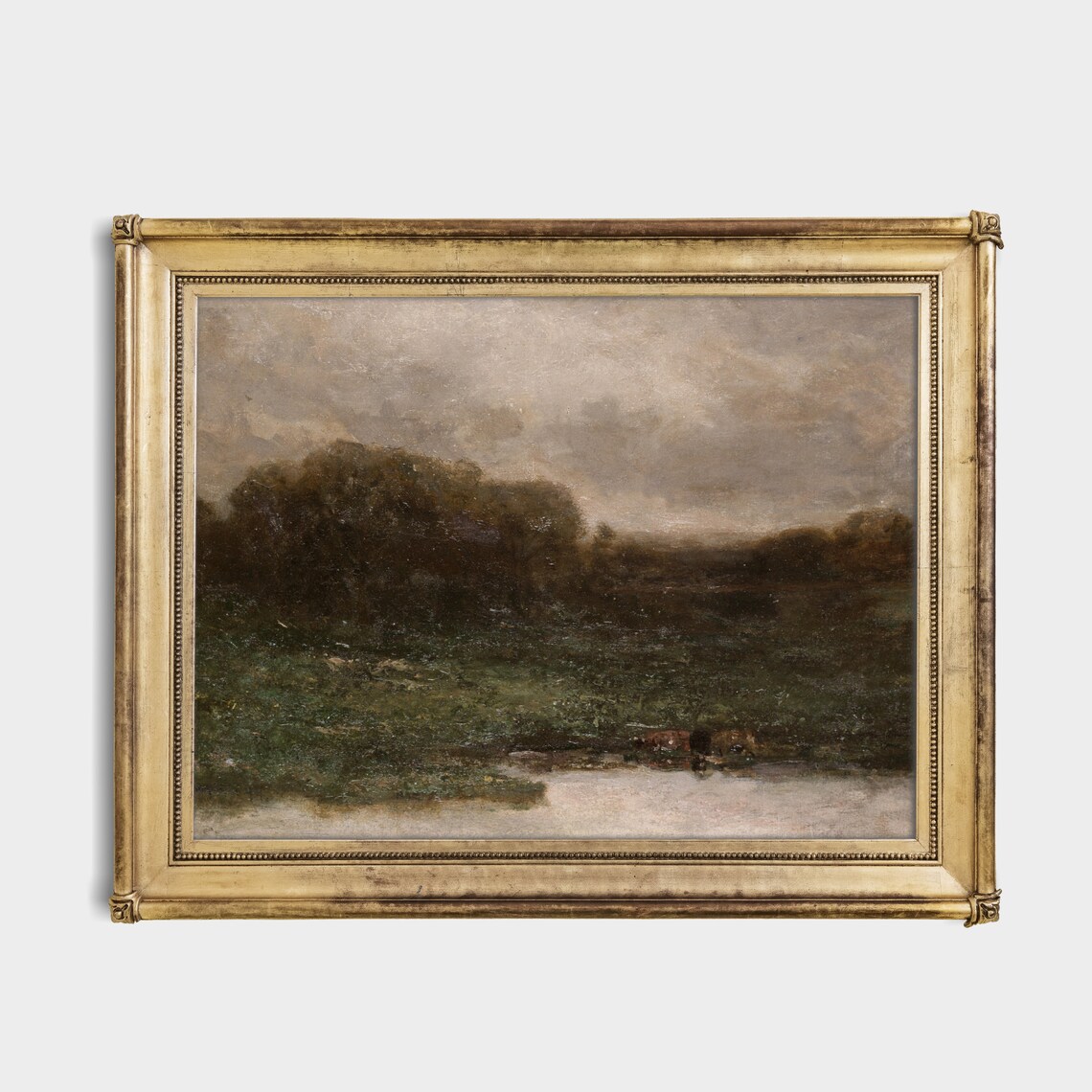 Dark Riverbank Woods Misty Water Barbizon Style Landscape Poster - Image 4