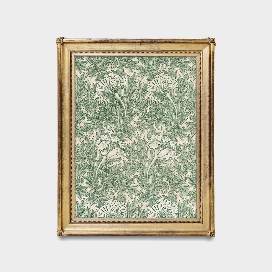 Sage Green Tulip Botanical Tapestry Pattern Arts Crafts Art Poster