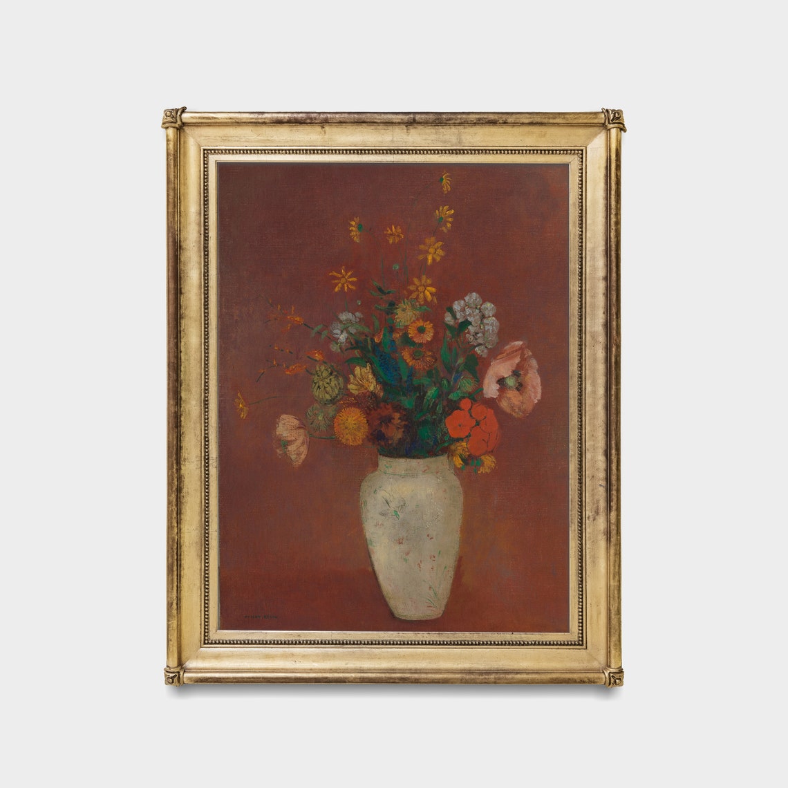 Wildflowers in a White Vase Against a Rust Red Ground Poster - Image 5