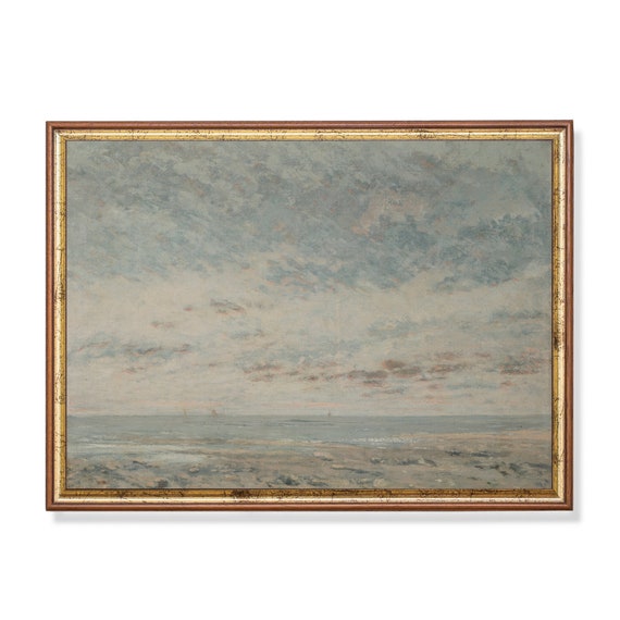 Mailed Print Vintage Seascape Painting Antique Coastal Beach Print Ocean Wall Art Moody Rustic Artwork Printed And Shipped