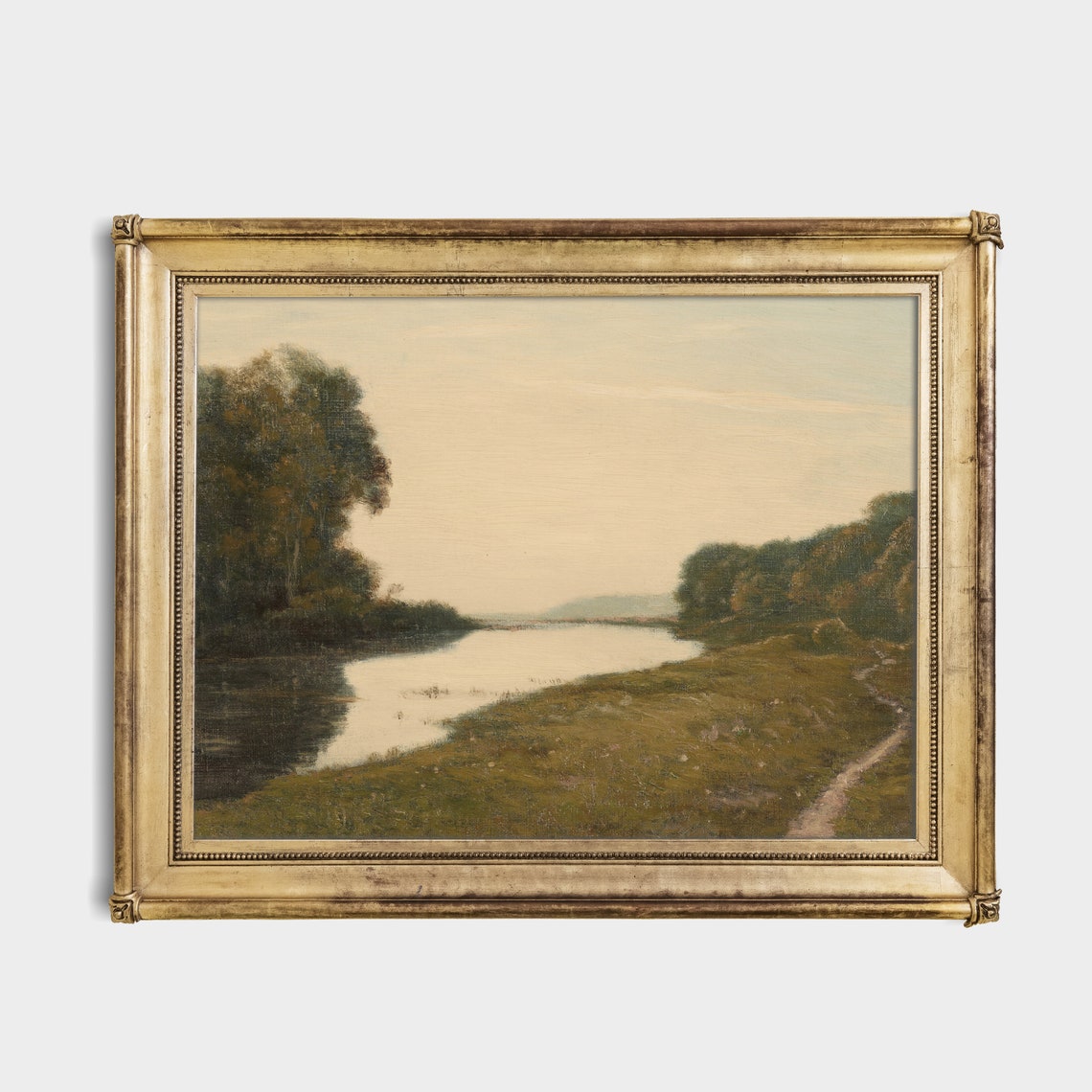 Peaceful River at Dusk with Wooded Banks Vintage Nature Poster - Image 2