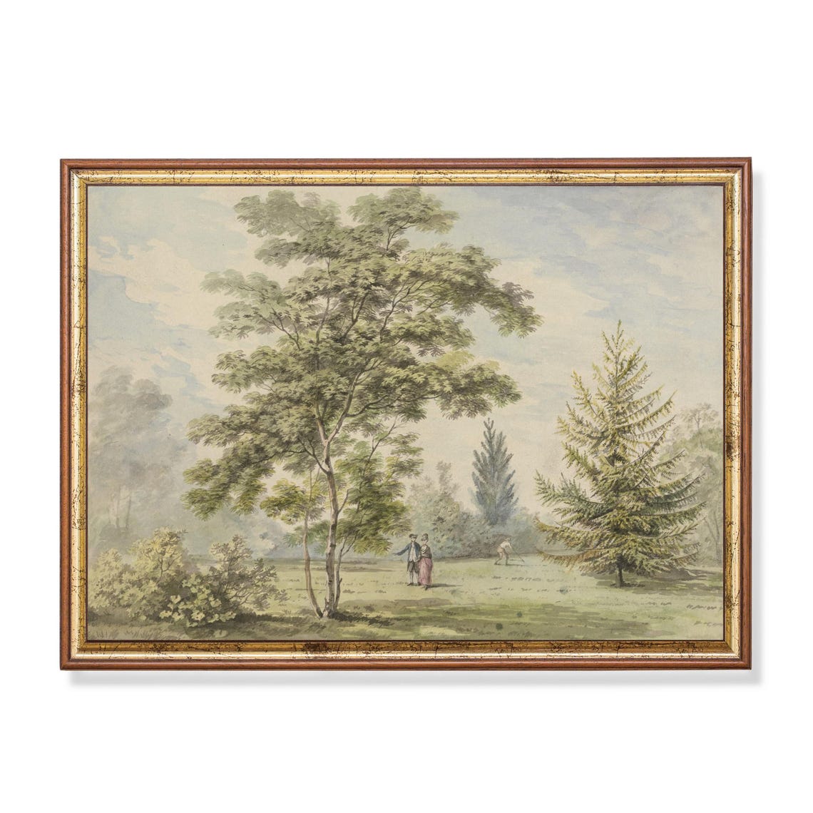 18th Century Park Strolling Couple Among Trees Watercolor Poster