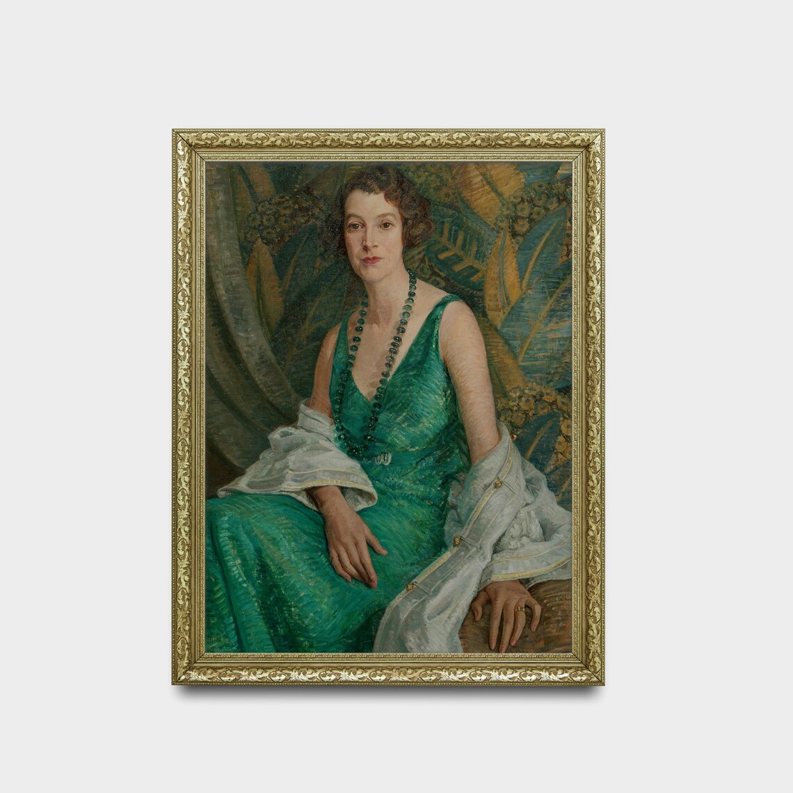 Art Deco Woman Portrait in an Emerald Green Gown Vintage Poster - Image 2