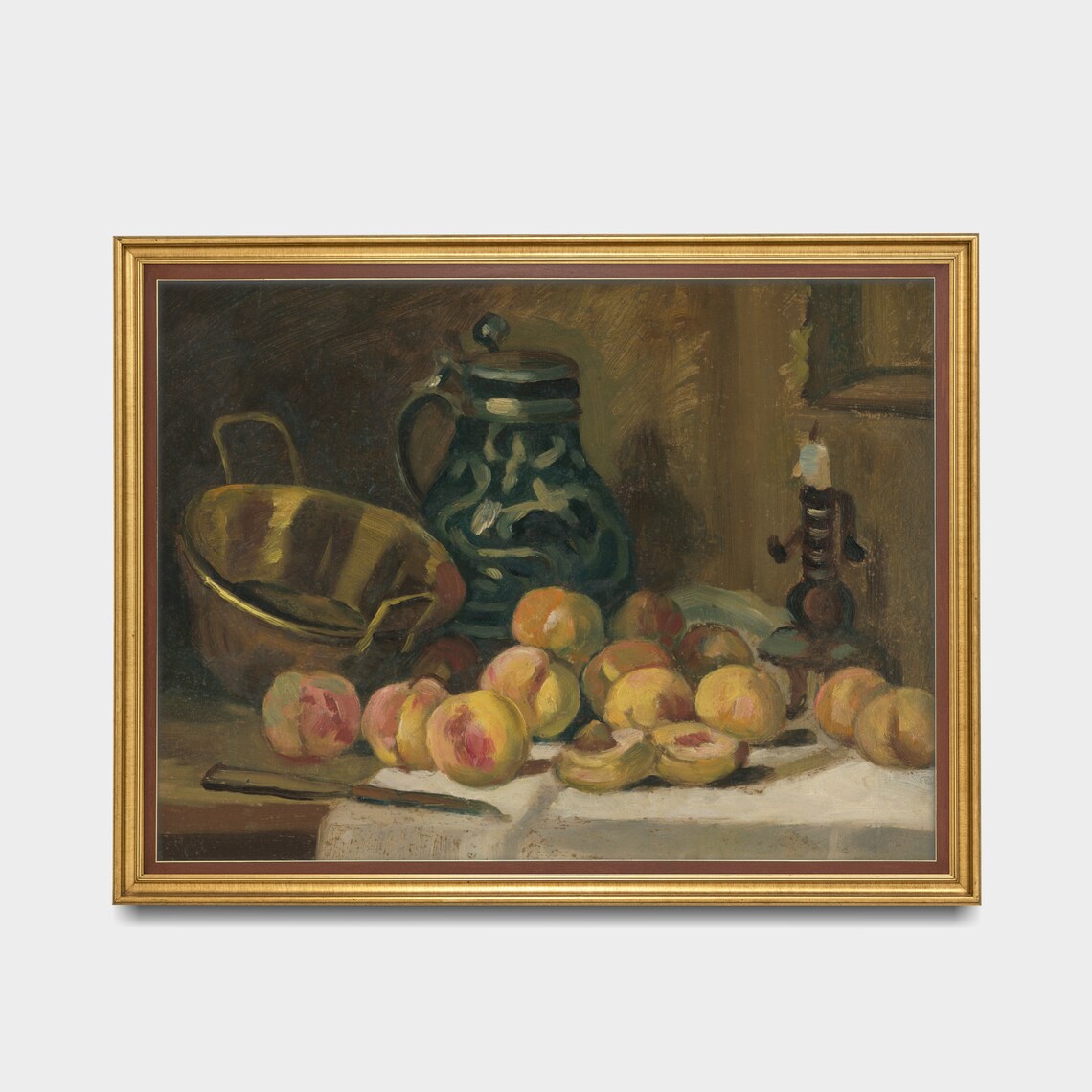Still Life with Peaches, Blue Jug, Copper Pot and Candle Poster - Image 3