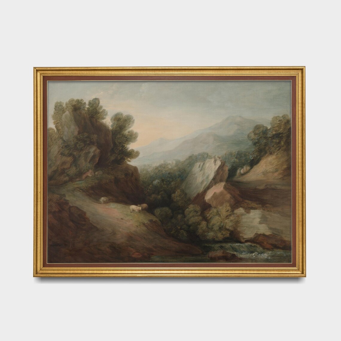 Rocky Wooded Ravine with Grazing Sheep Vintage Landscape Poster - Image 5