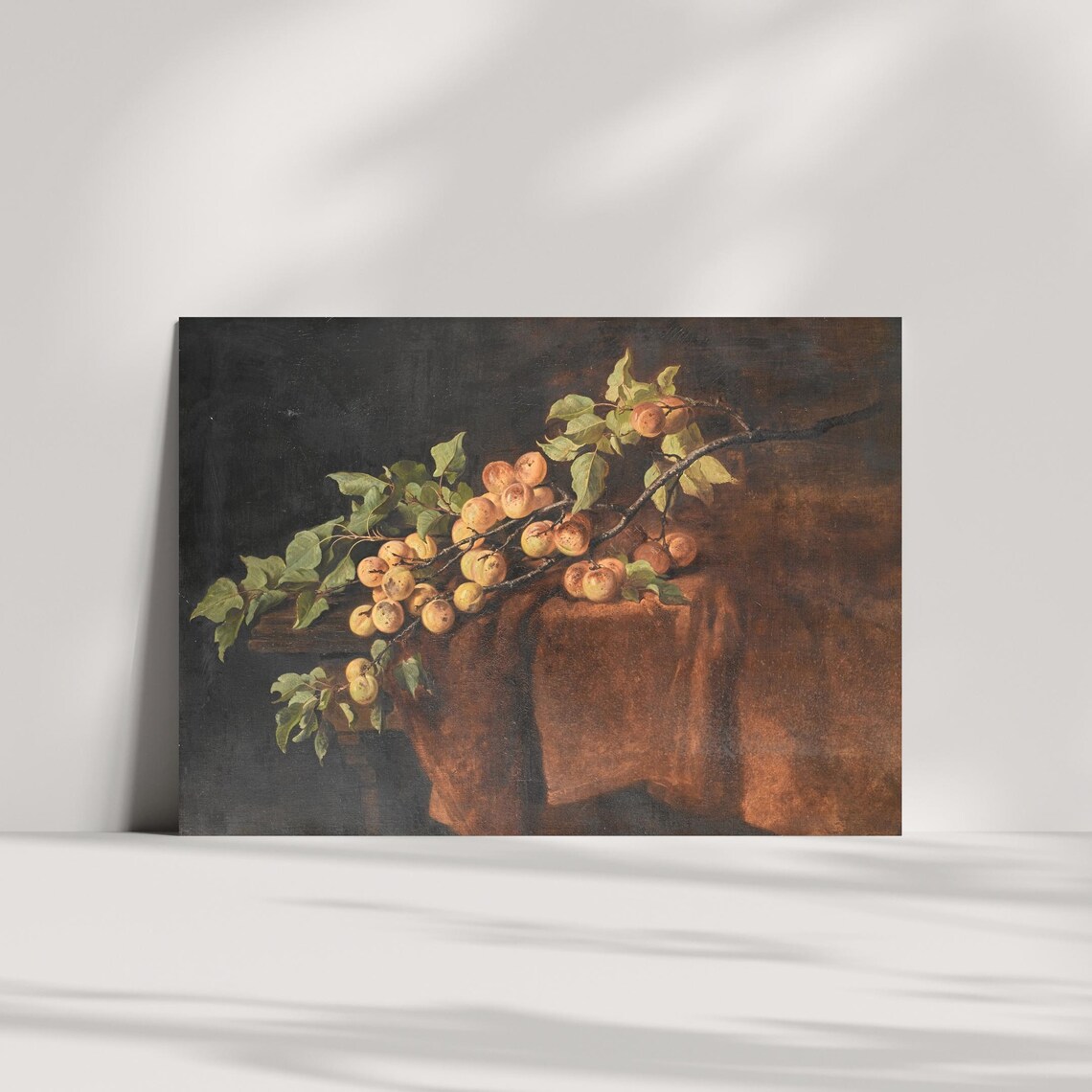 Vintage Apricot Branch Still Life Painting On Dark Background Poster - Image 2