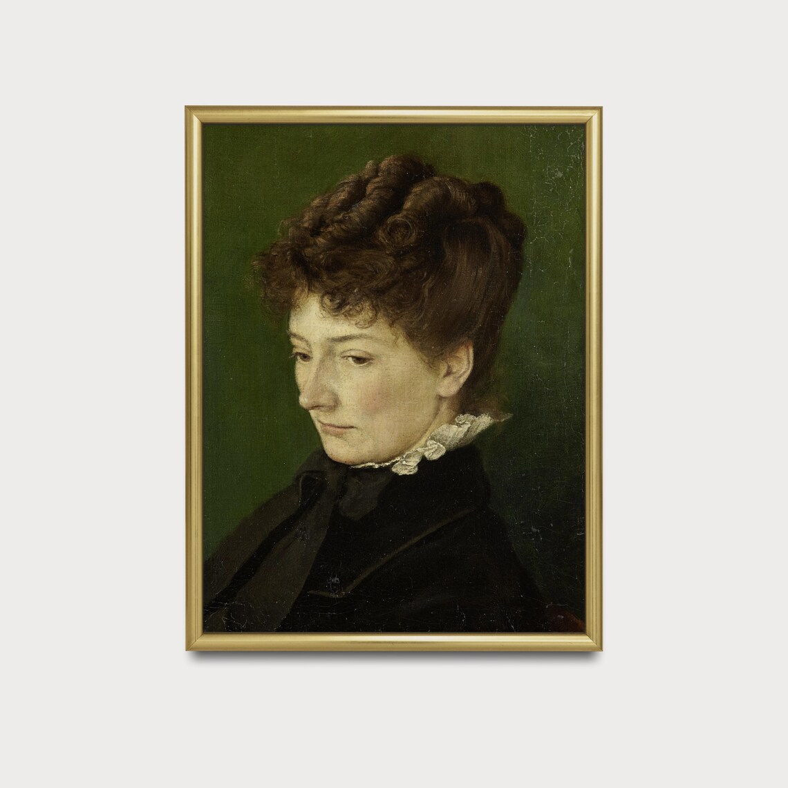 Woman in Black Dress with Curly Hair Vintage Portrait Poster - Image 5