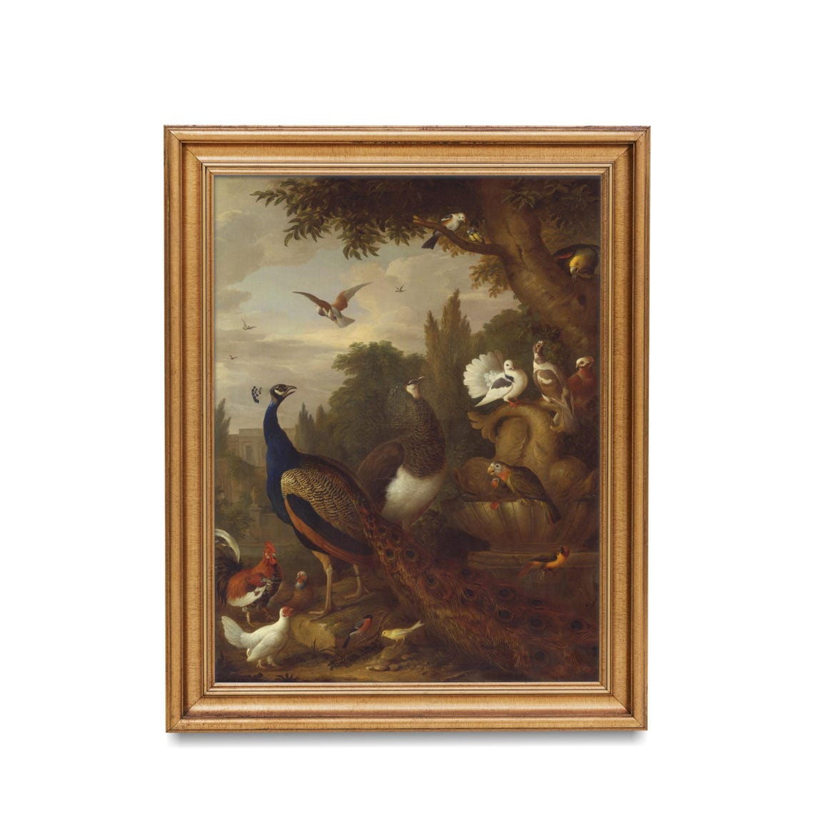 Peacock, Parrots and Doves in a Baroque Aviary Garden Scene Poster - Image 3