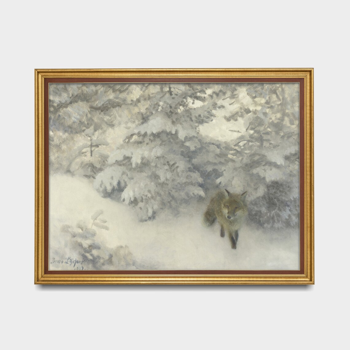 Red Fox Padding Through a Snowy Winter Forest by Bruno Liljefors Poster - Image 5