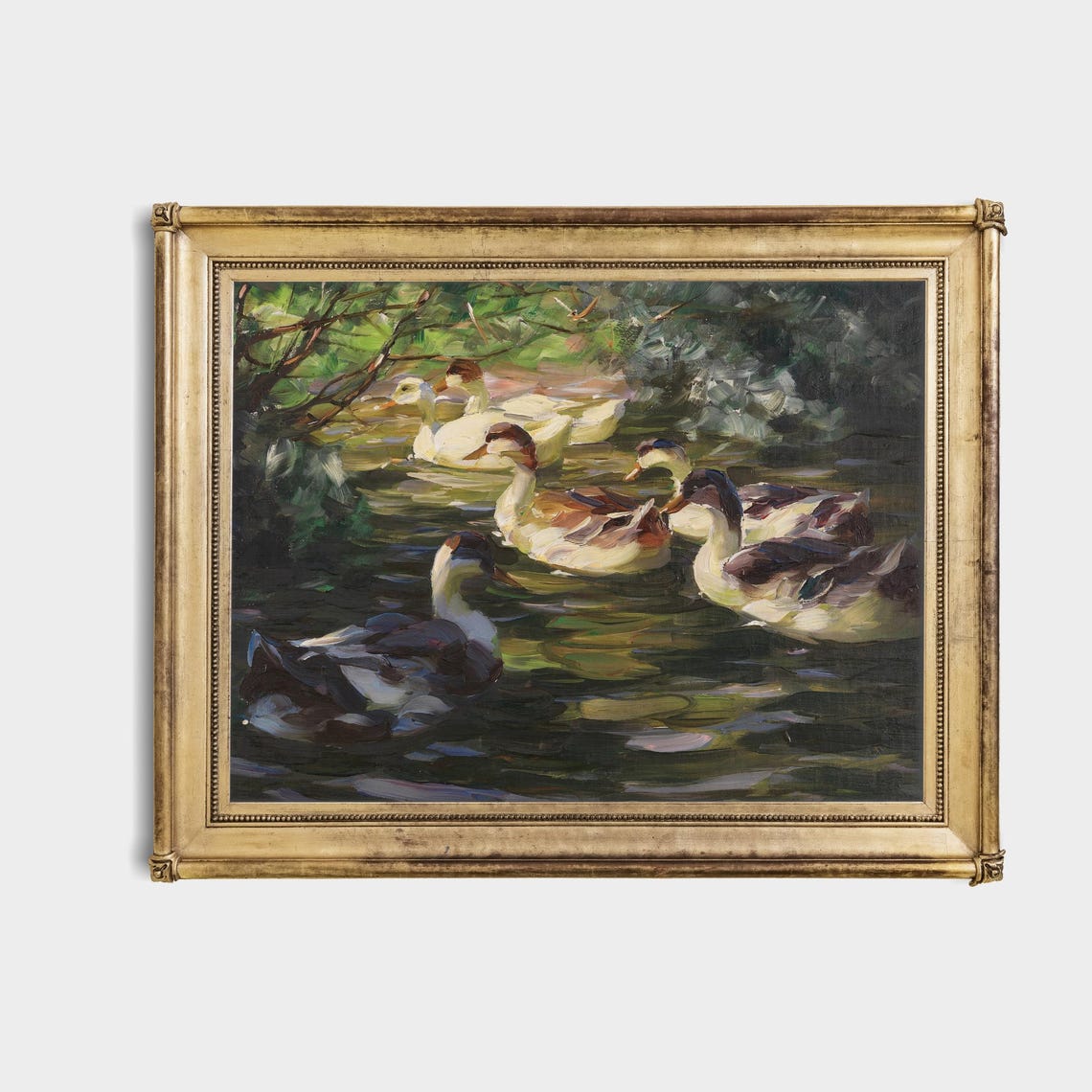 Six Ducks Swimming Pond Impressionist Vintage Bird Wildlife Art Poster - Image 4