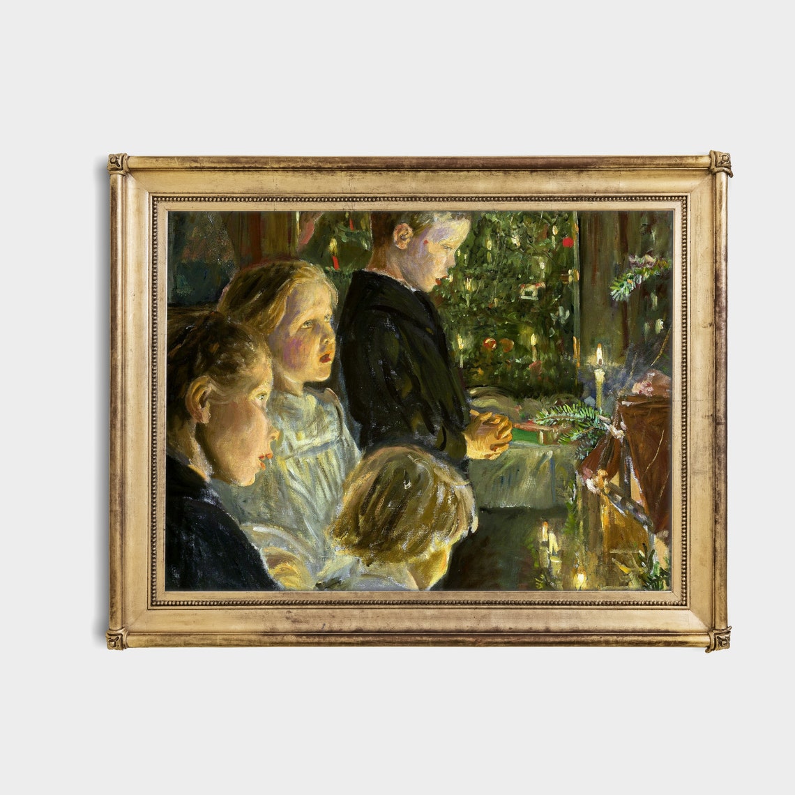 Four Children Gathered Around a Candlelit Christmas Tree Poster - Image 3