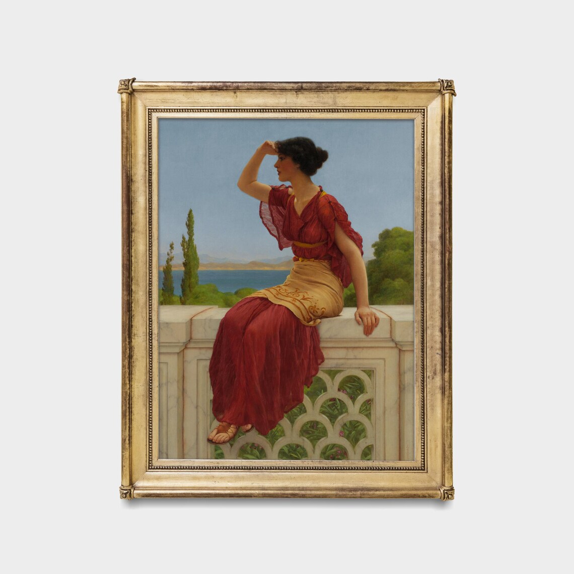 The Signal Woman in Red on Terrace John William Godward Poster - Image 5