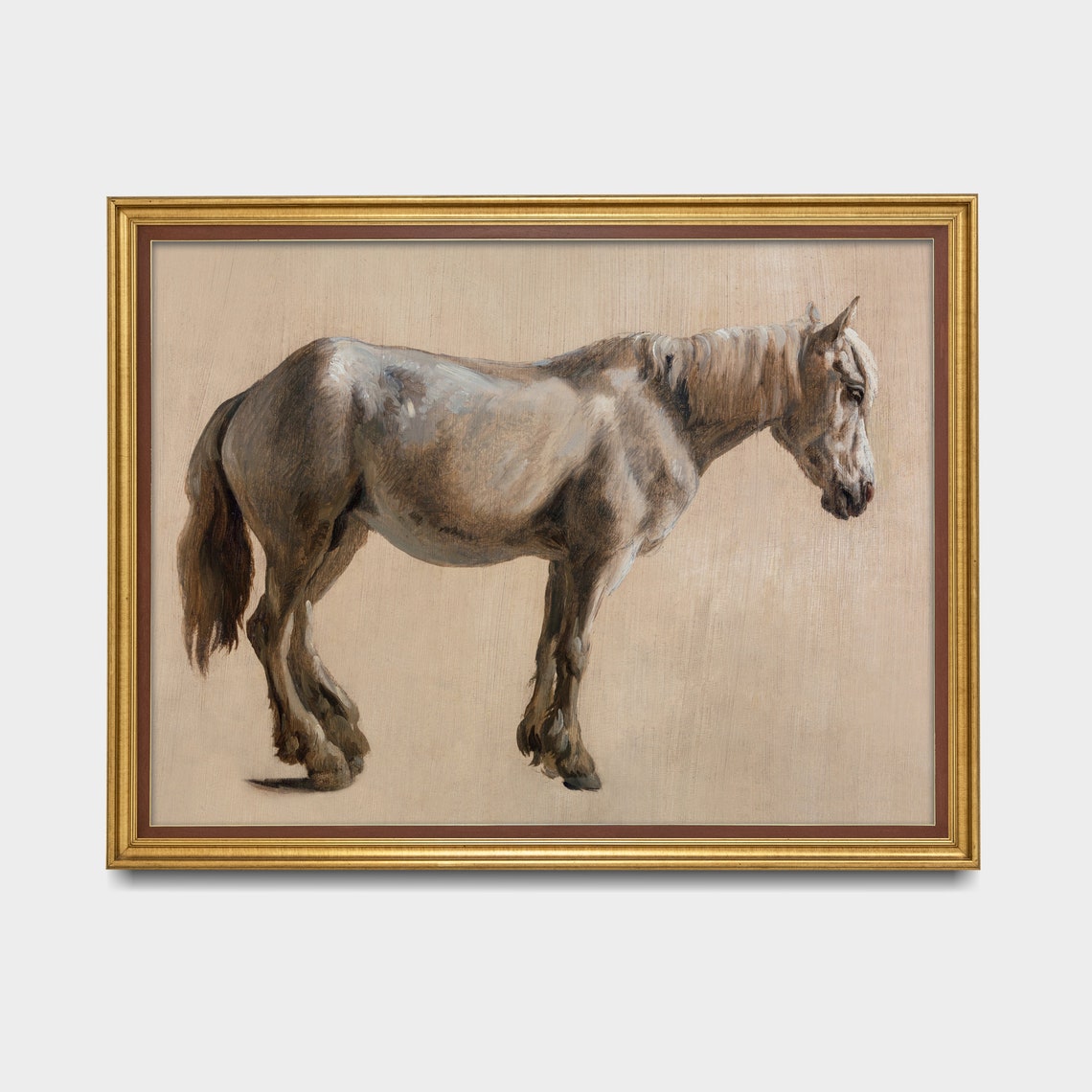 Standing Grey Horse Study Vintage Equestrian Oil Painting Poster - Image 3