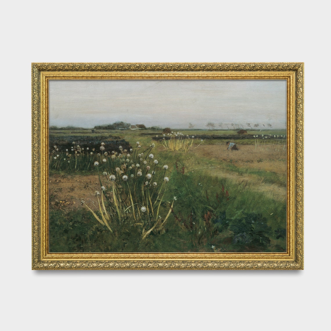 Flower Dotted Vegetable Garden Field at Dusk Rustic Landscape Poster - Image 2