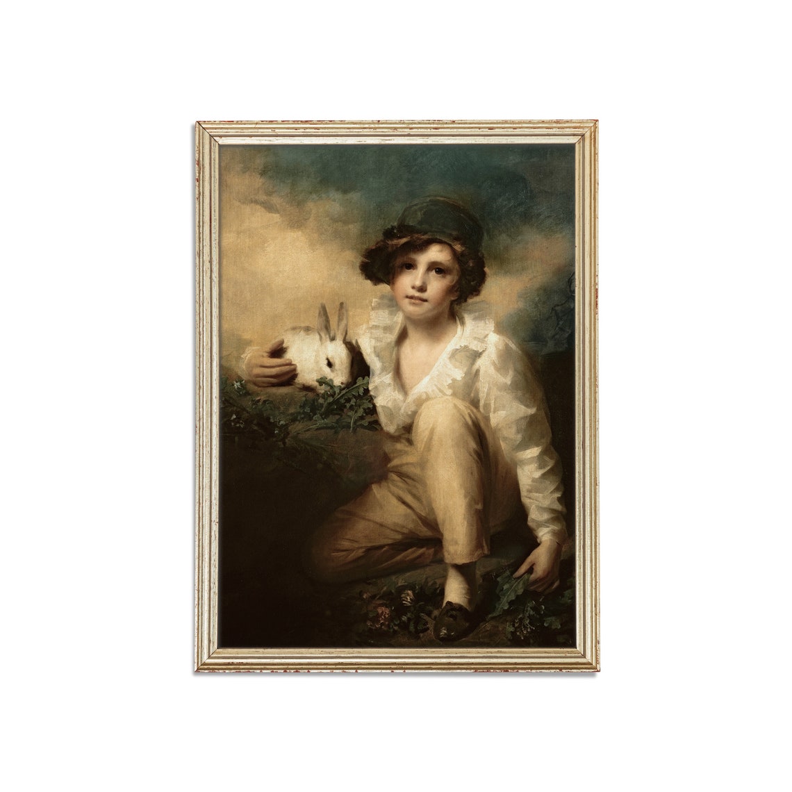 Young Boy Holding White Rabbit Classic Child Portrait Painting Poster - Image 3