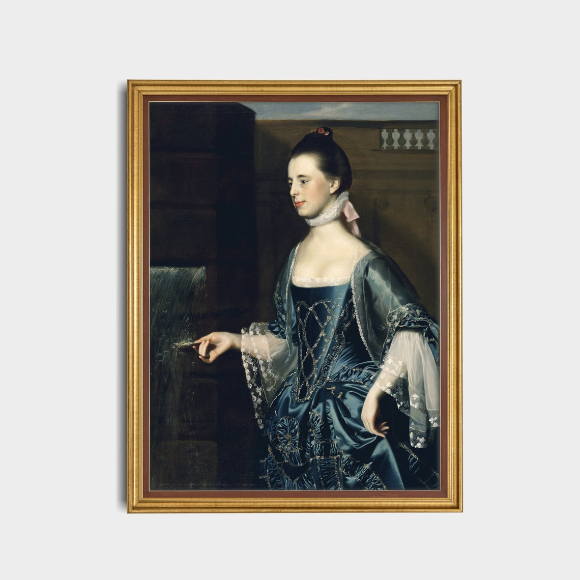 Lady in a Blue Silk Gown Beside a Stone Fountain Portrait Poster - Image 3
