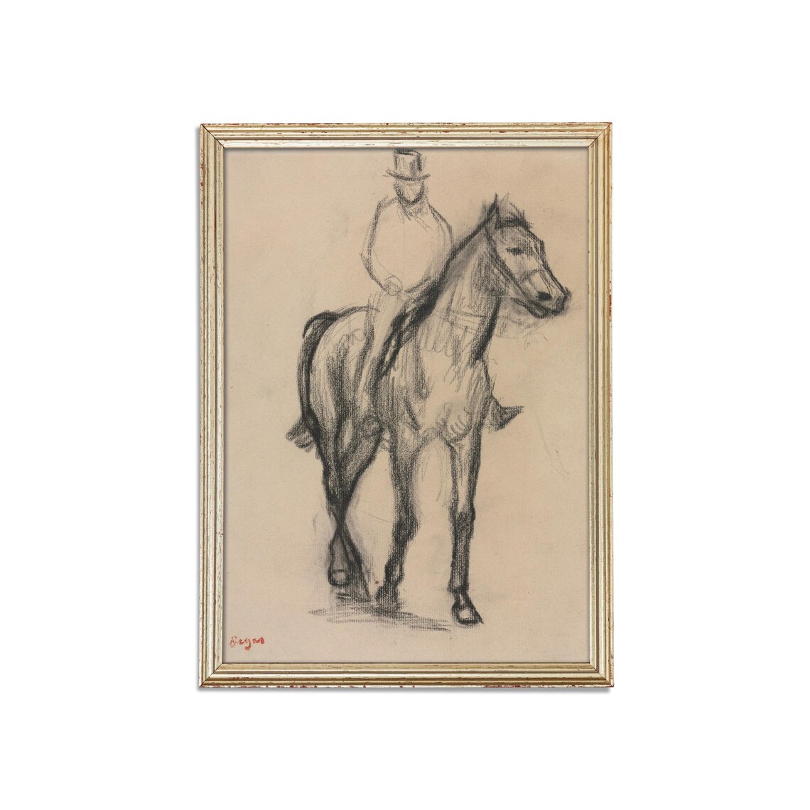 Horse and Rider Charcoal Sketch Vintage Equestrian Drawing Poster - Image 3