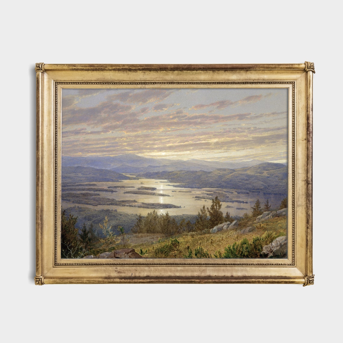 Antique Sunset Over a Mountain Lake Panoramic View Vintage Poster - Image 2