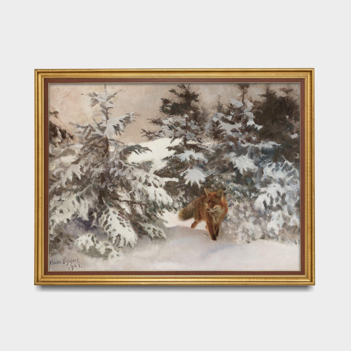 Red Fox in Snowy Pine Forest by Bruno Liljefors Winter Poster - Image 5