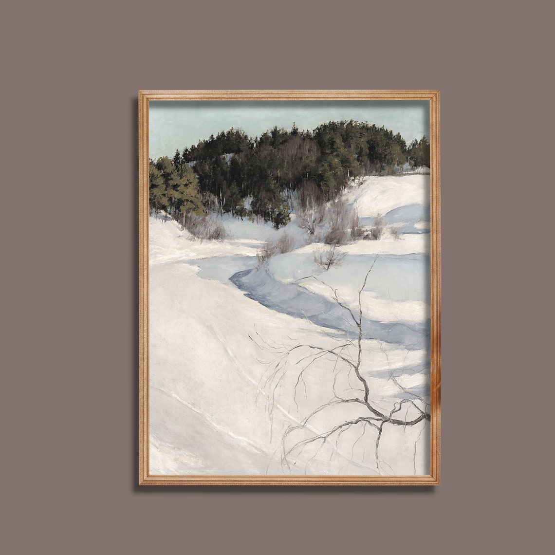 Snowy Hillside With Pine Forest Under a Pale Winter Sky Poster - Image 2