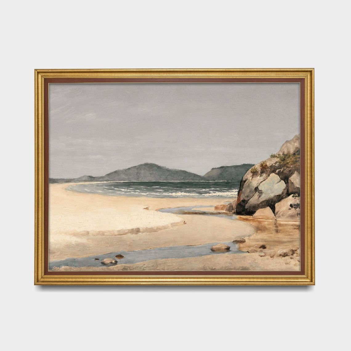 Quiet Beach Cove with Rocky Shore and a Winding Stream Poster - Image 4