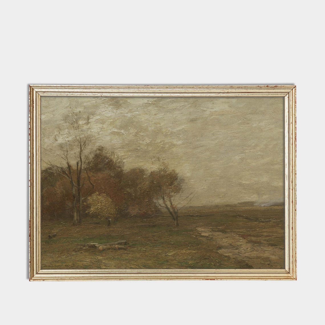 Tonalist Golden Autumn Meadow With Bare Trees Vintage Poster - Image 3
