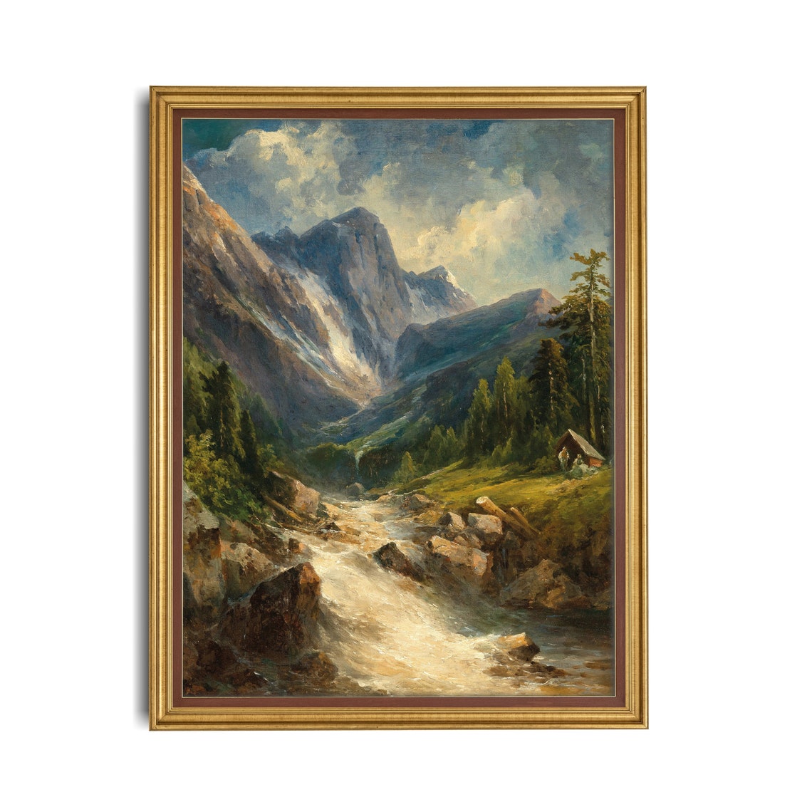 Alpine Stream Below Peaks Vintage Mountain Landscape Painting Poster - Image 2