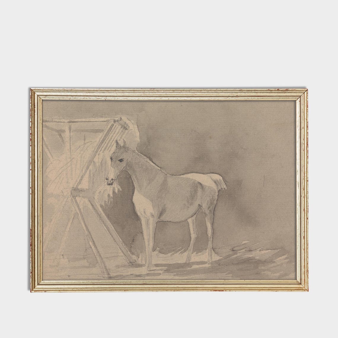 Serene Horse Grazing Paddock Neutral Wash Sketch Equestrian Poster - Image 3