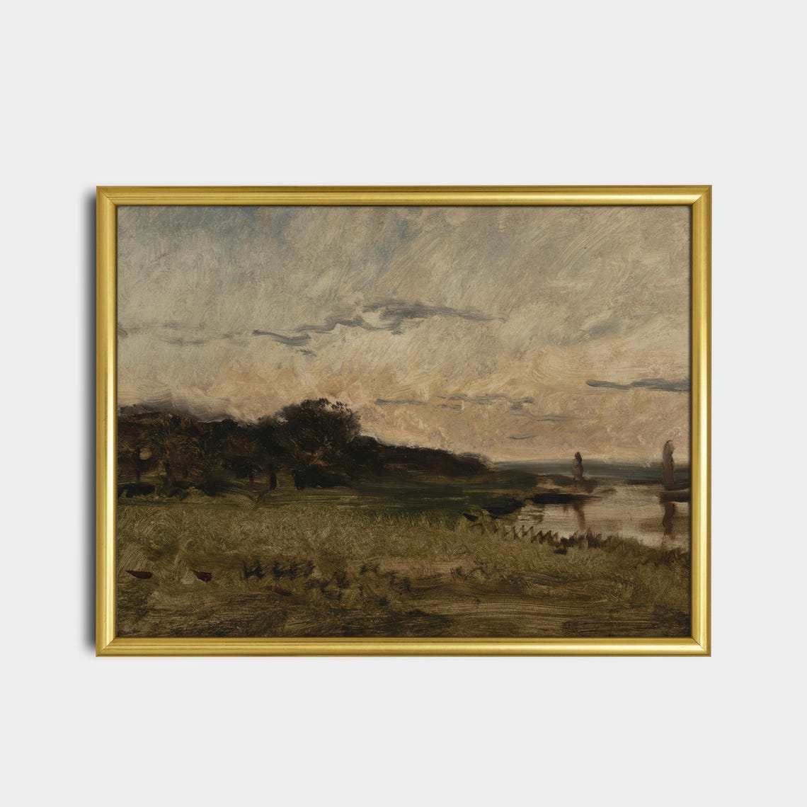 Impressionist River Meadow With Distant Sailboats Painting Poster - Image 2