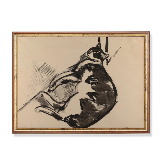 Ink Sketch Sleeping Cat Curled Up Minimalist Feline Art Poster