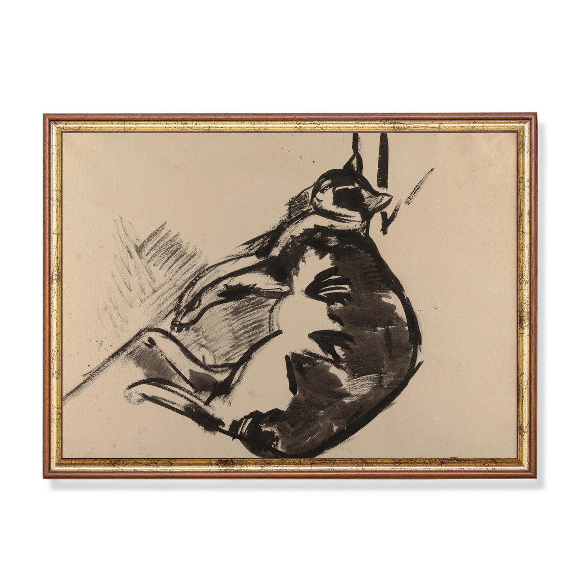 Ink Sketch Sleeping Cat Curled Up Minimalist Feline Art Poster