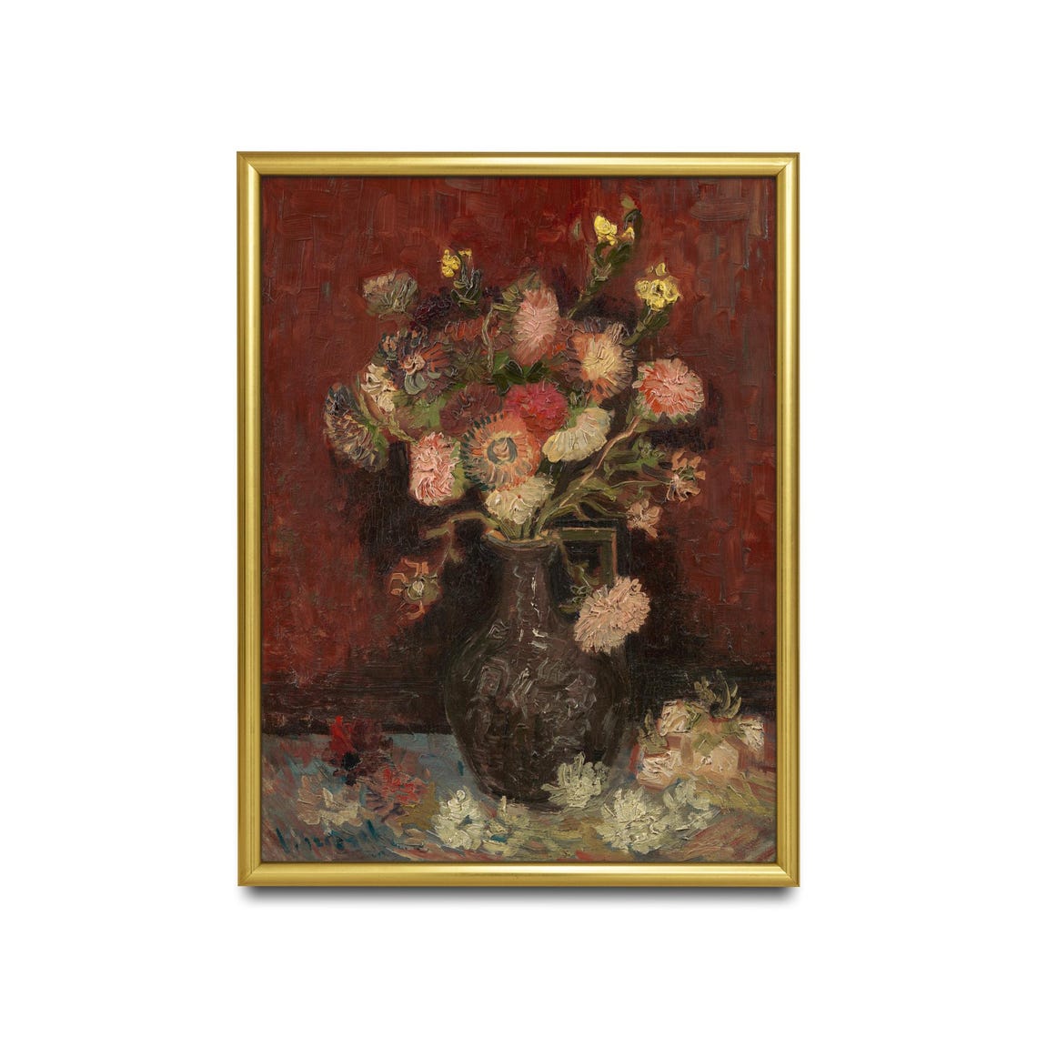Vibrant Pink Asters and Gladioli in a Dark Vase Bold Floral Poster - Image 2