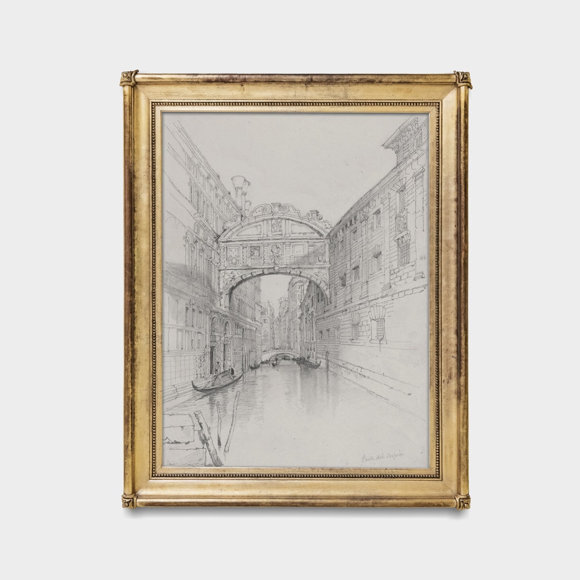 Venice Bridge Of Sighs Vintage Pencil Sketch Canal Drawing Poster - Image 2