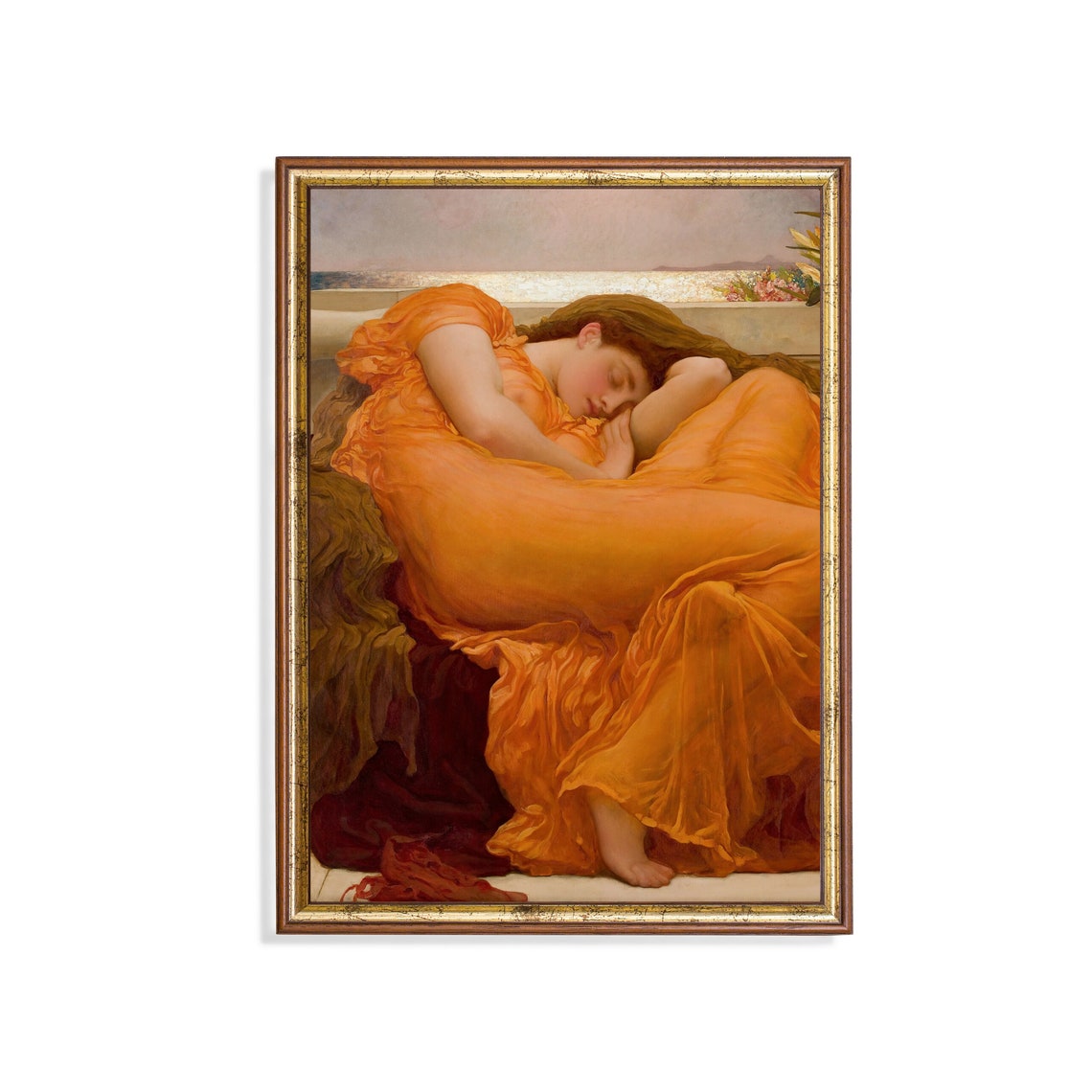 Flaming June Sleeping Lady in Orange Silk by Leighton Poster