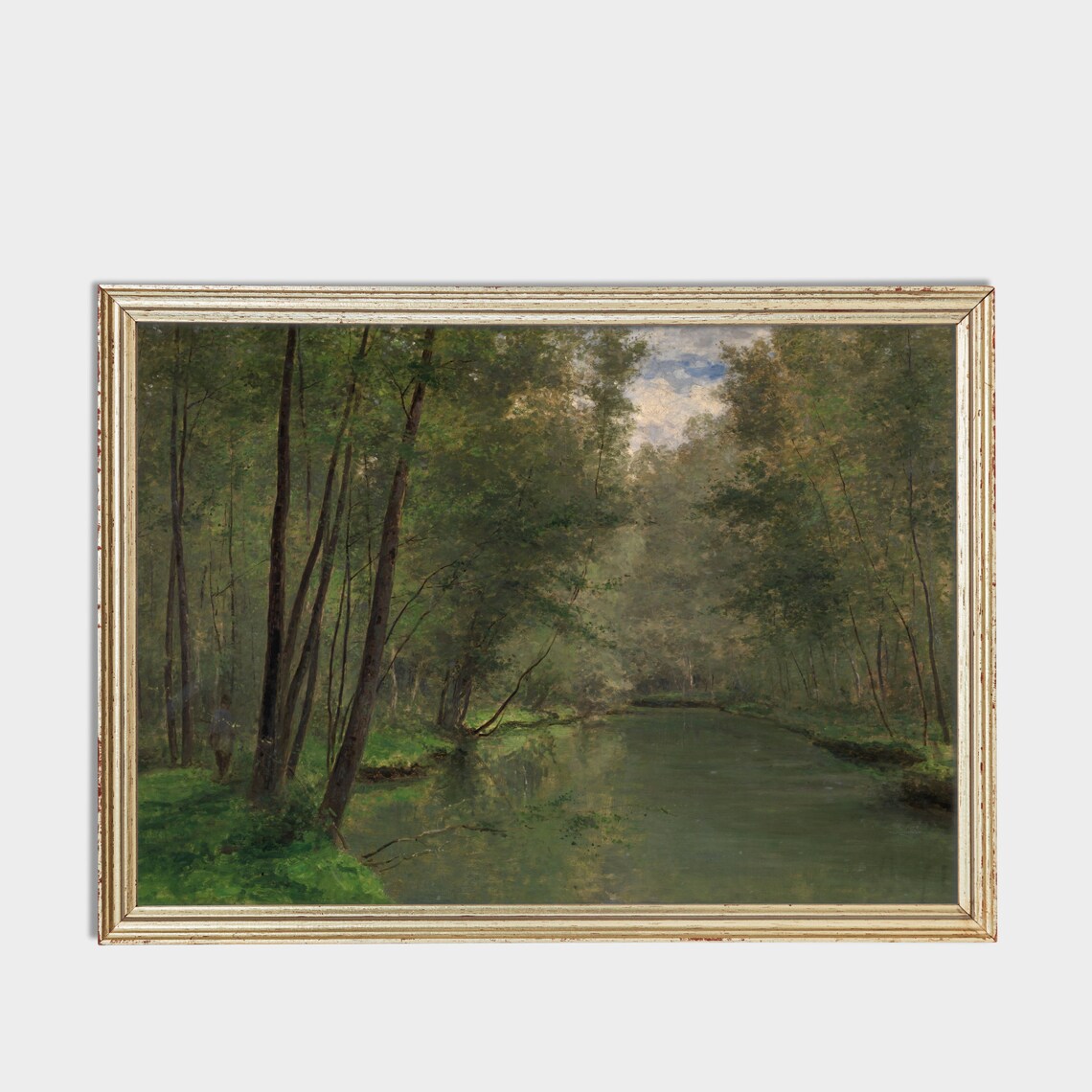 Woodland River Through Forest Vintage Landscape Painting Poster - Image 3