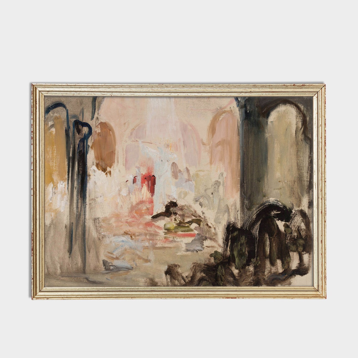 Soft Pastel Cathedral Interior Impressionist Sketch Art Poster - Image 3