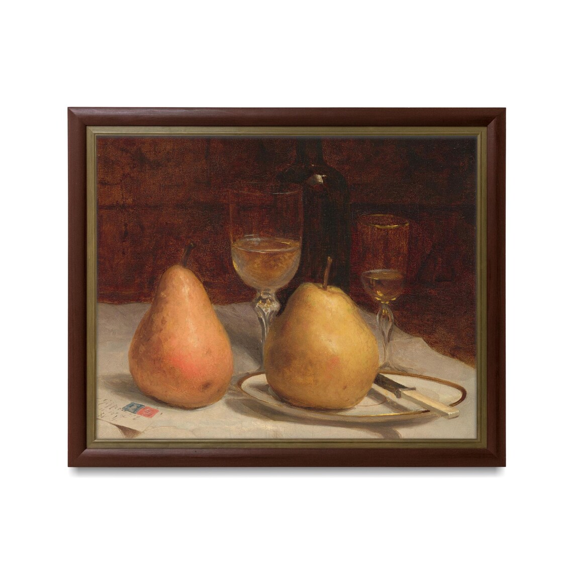 Printed And Shipped Vintage Still Life With Pears Antique Kitchen Decor Fruits Painting Physical Prints Two Pears On A Table - Image 5