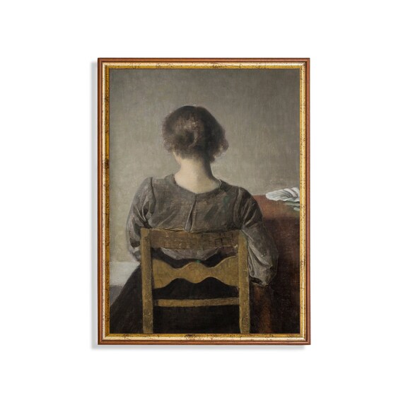 Seated Woman Seen from Behind in Grey Dress Moody Victorian Oil Poster