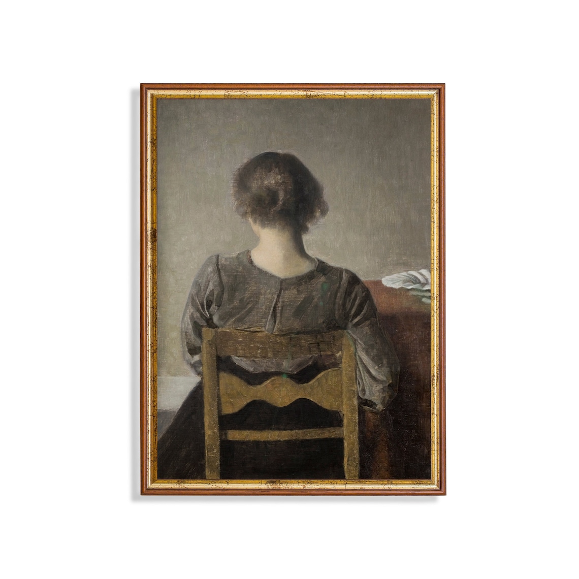 Seated Woman Seen from Behind in Grey Dress Moody Victorian Oil Poster