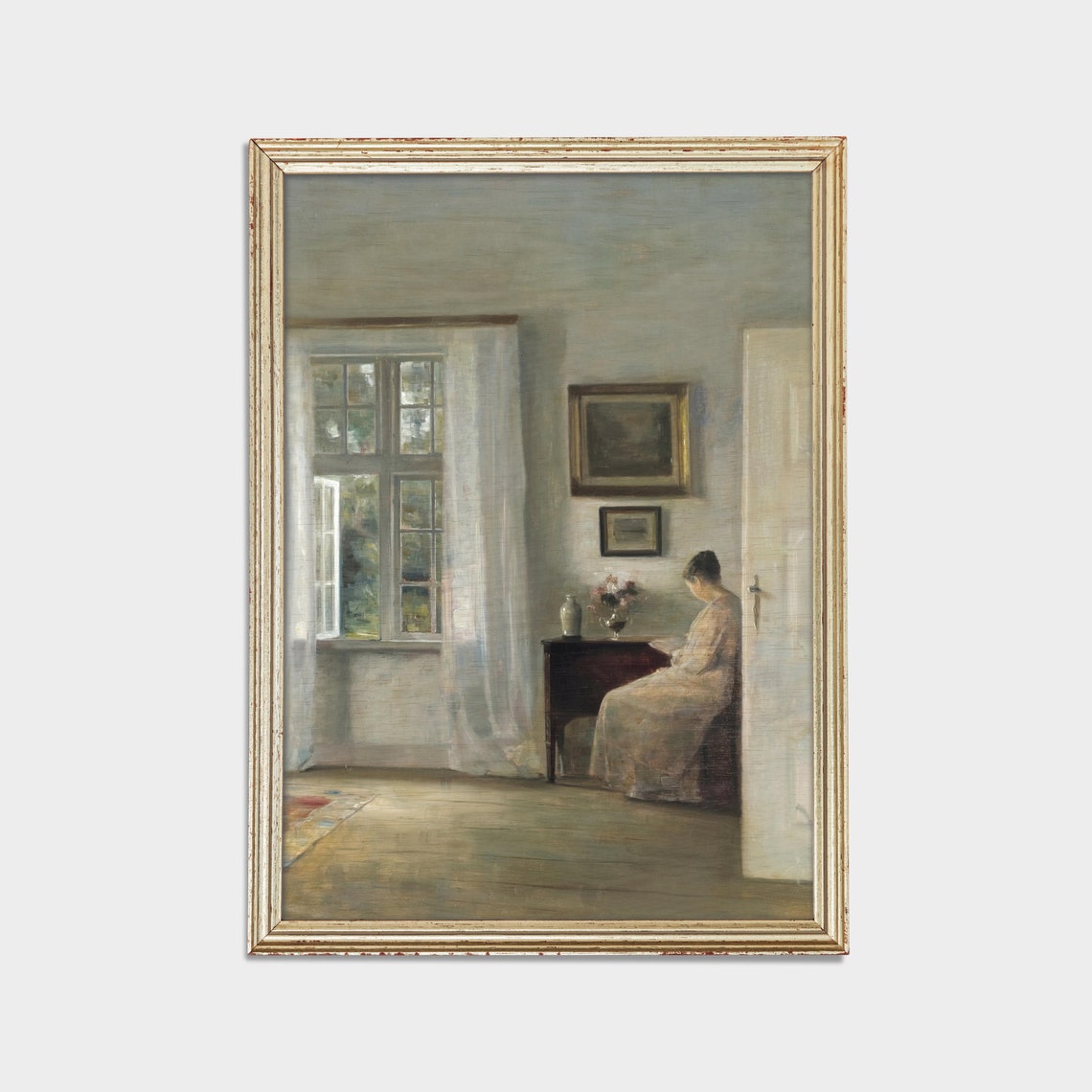 Woman Reading by a Tall Window in a Quiet Sunlit Room Poster - Image 2