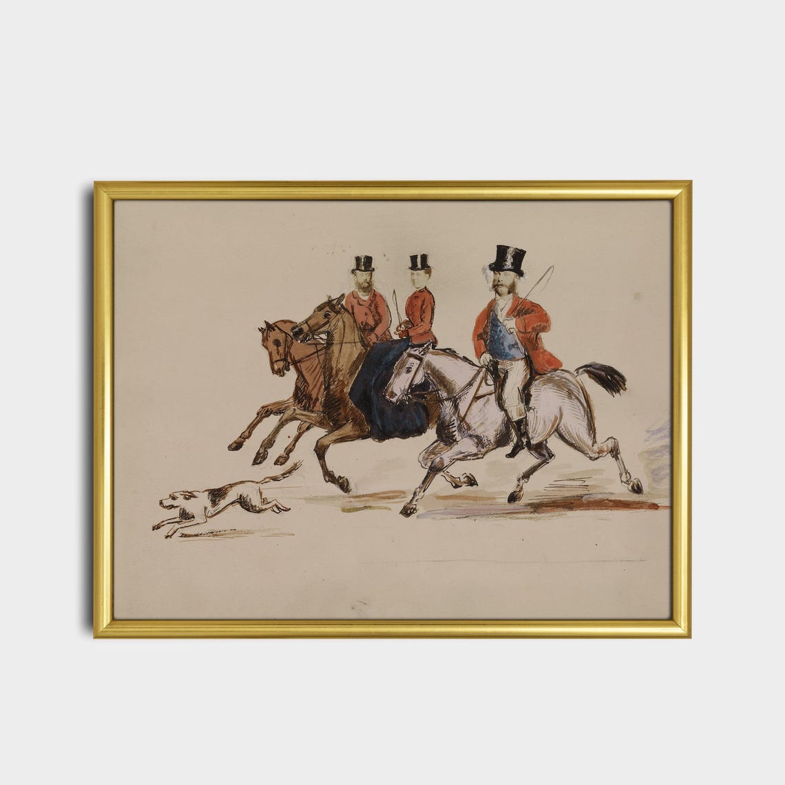 Vintage Fox Hunt Riders with Hounds Equestrian Sketch Poster - Image 2